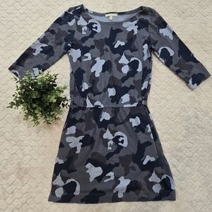 Banana Republic Blue Camo 3/4 Sleeve Cotton Mini Dress, Size S